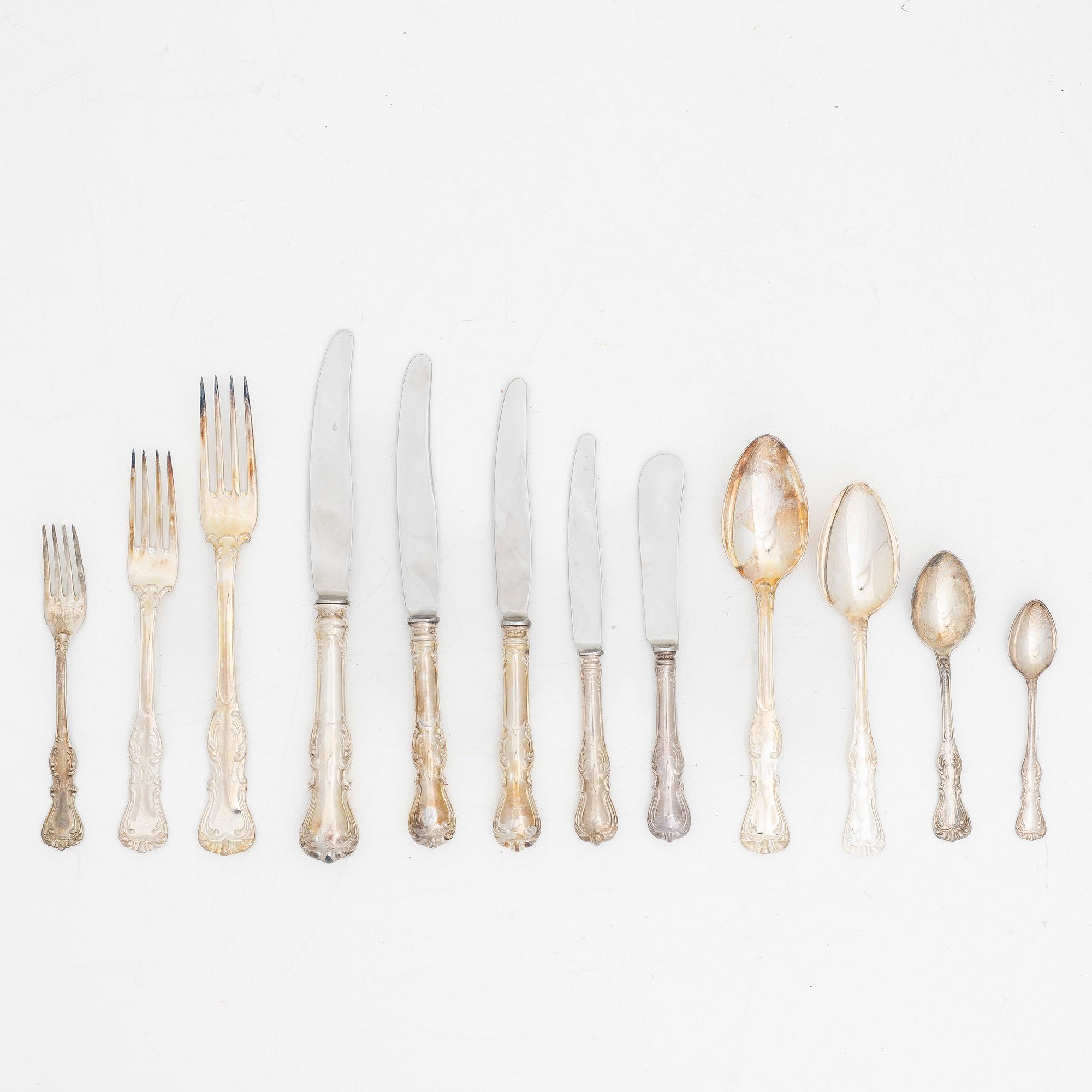 A 49-piece silver cutlery service, model 'Olga', GAB and CG Hallberg, Stockholm and Eskilstuna, 1959-76.
