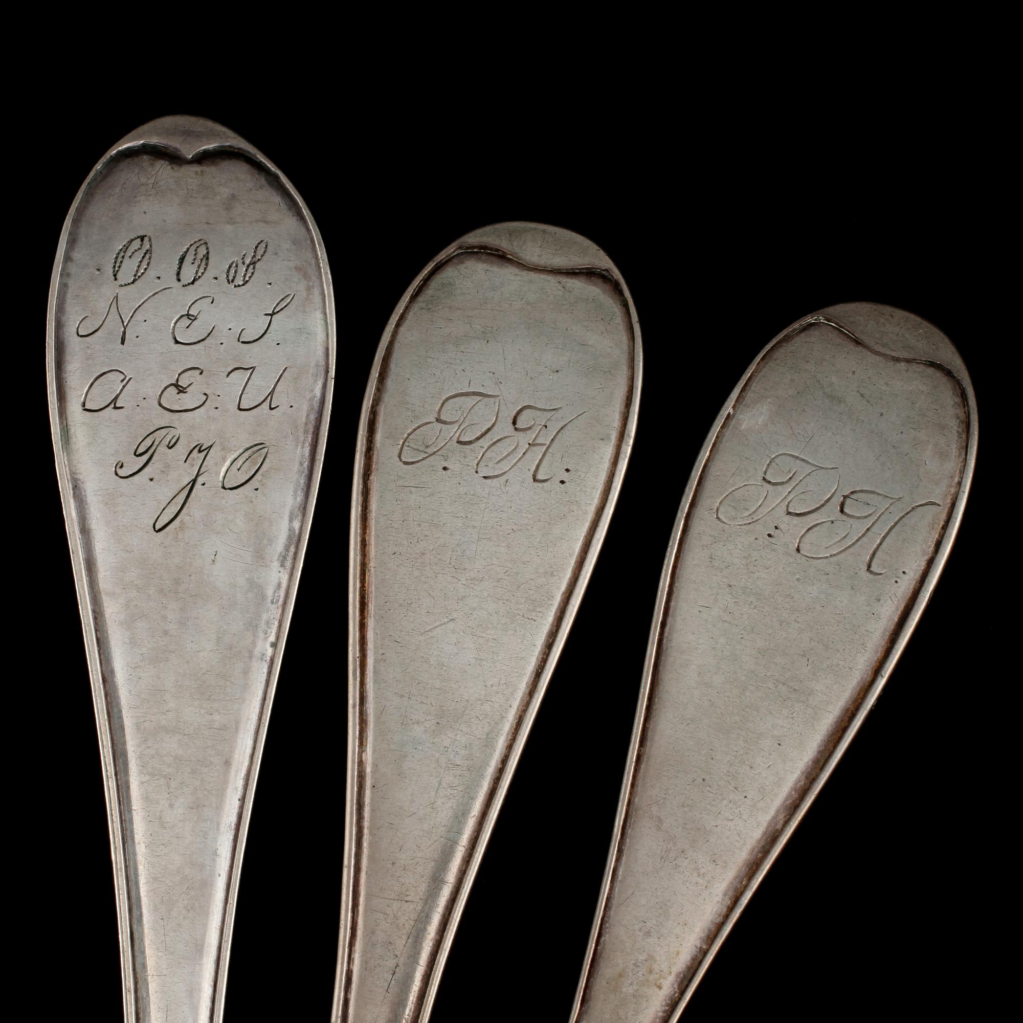 MATSKEDAR, 3 st, silver, Sverige, 1795 respektive 1807. Vikt 220 g.