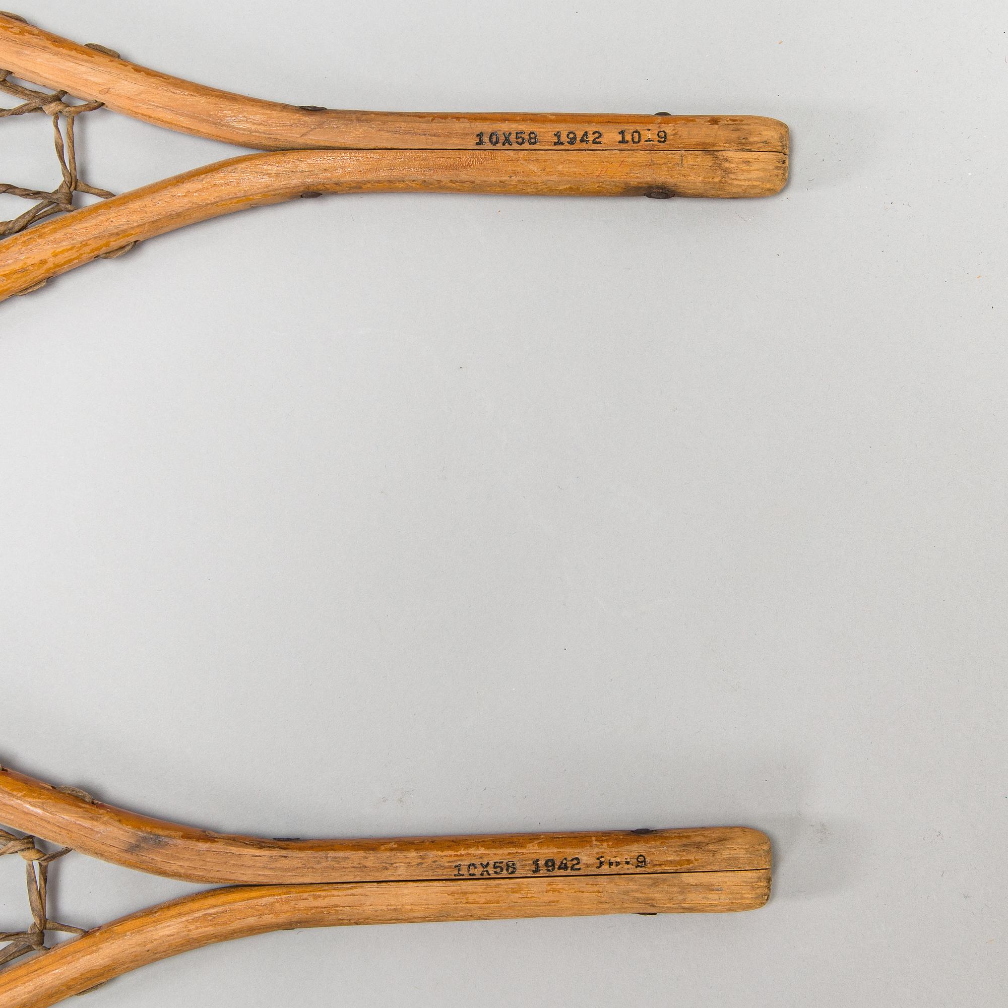 A pair of snowshoes, F H CO Wallinford VT US. First half of the 20th century.