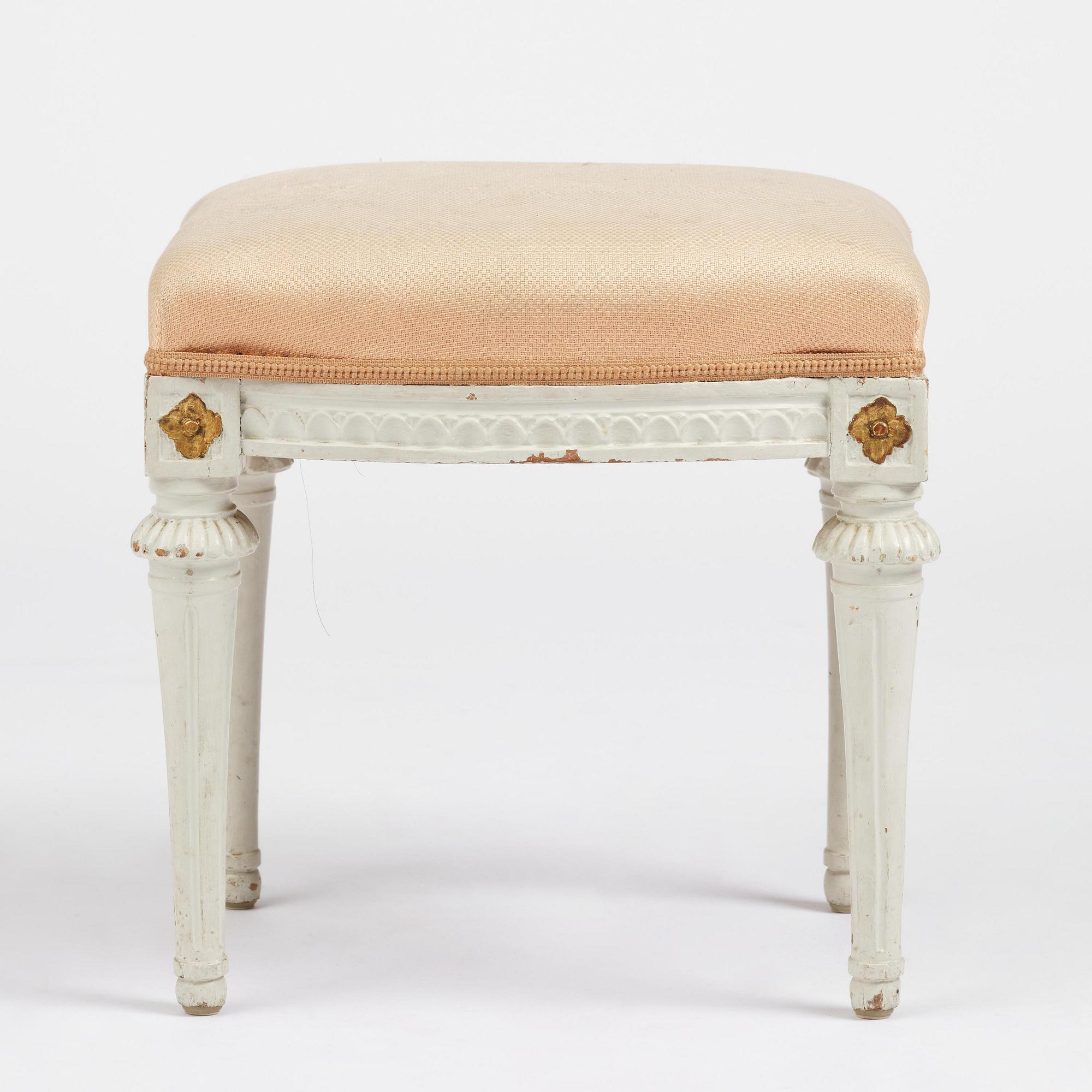 A late Gustavian stool, Stockholm, late 18th century.