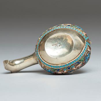 A Russian early 20th century silver-gilt and enamel, makers mark of Pavel Ovchinnikov, Moscow 1899-1908.