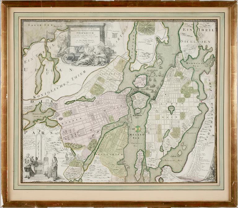 KARTA, "Der Kön. Schwed. Reichs. U. Hauptstadt", Johan Baptista Homann, Nürnberg, 1700-tal.