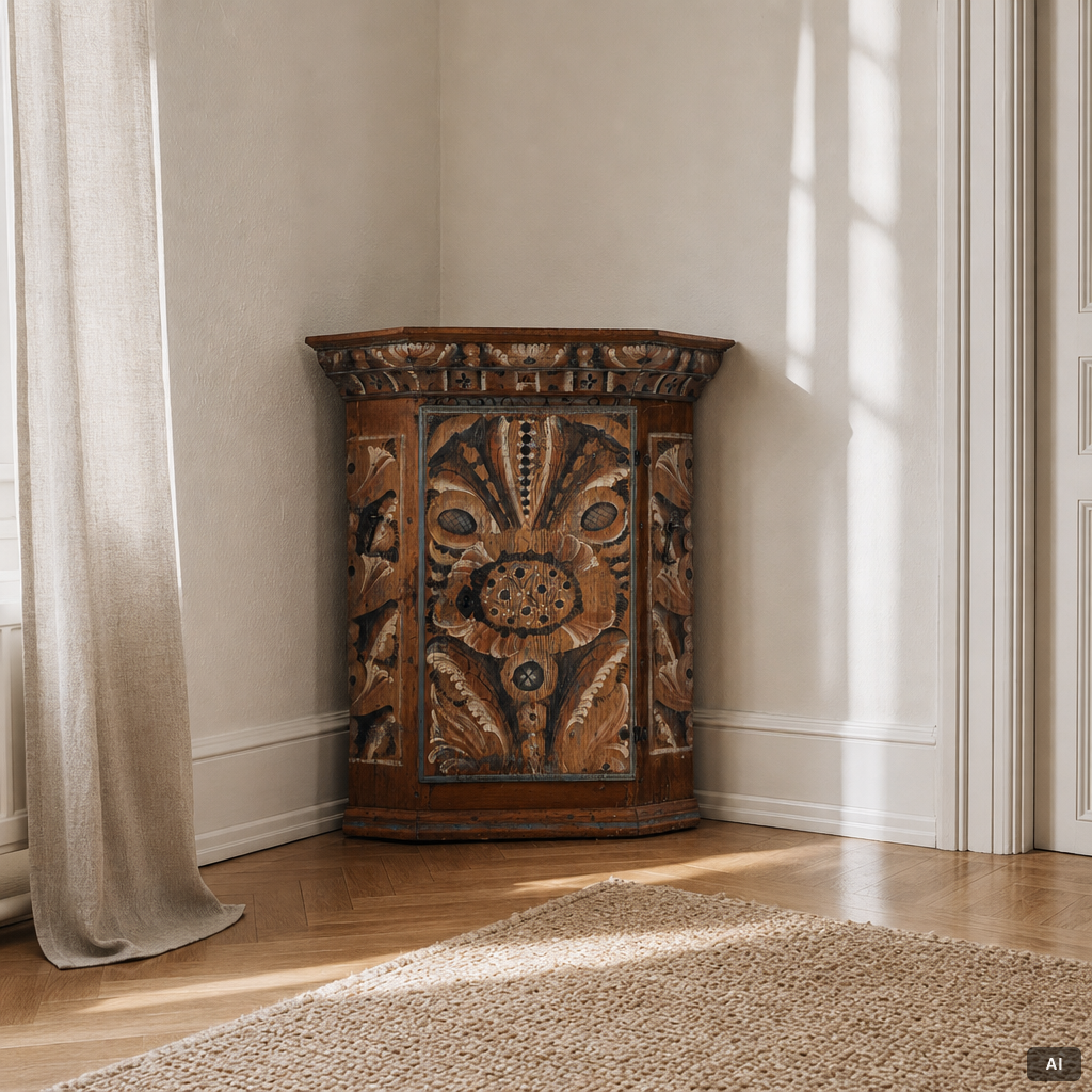 A Swedish provincial corner cabinet, dated 1794.