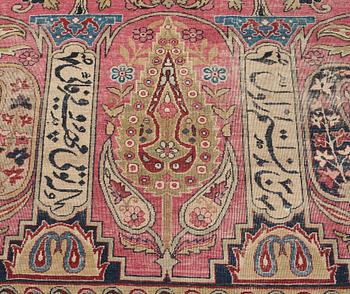 A CARPET, an antique Kerman Laver, ca 363 x 301 cm.