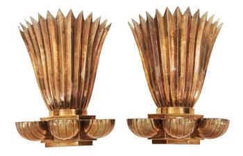 A pair of Lars Holmström Swedish Grace brass wall scones. Sweden 1920's.