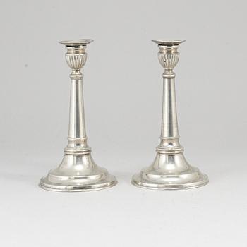 A pair of Swedish 19th century pweter cadlesticks, mark of P Lindborg, Kristianstad 1845.