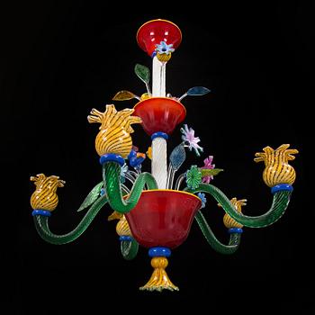 Jonas Rooth, A Jonas Rooth polychrome five light glass chandelier, Kivik, Sweden 1999.