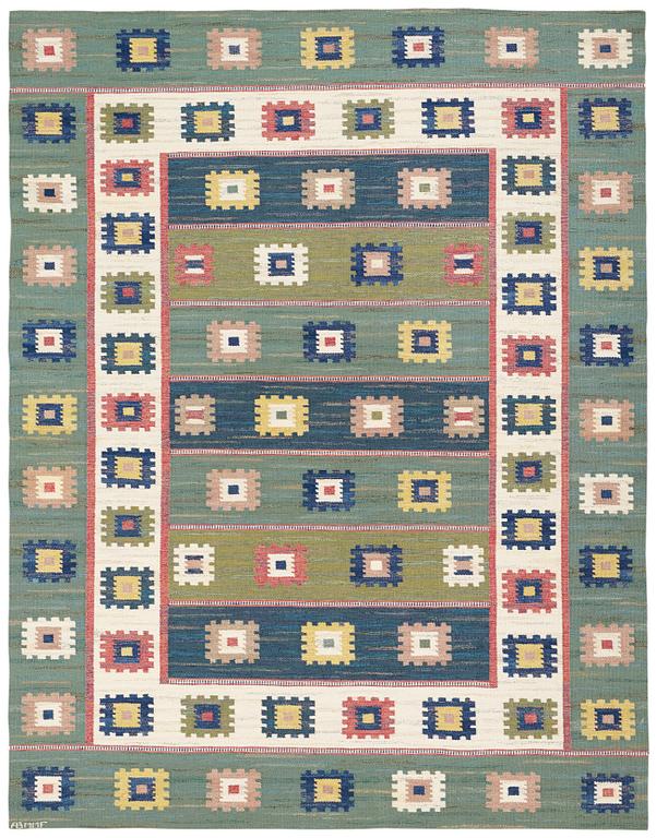 Märta Måås-Fjetterström, A CARPET, "Grön äng", flat weave, ca 305 x 237,5 cm, signed AB MMF.