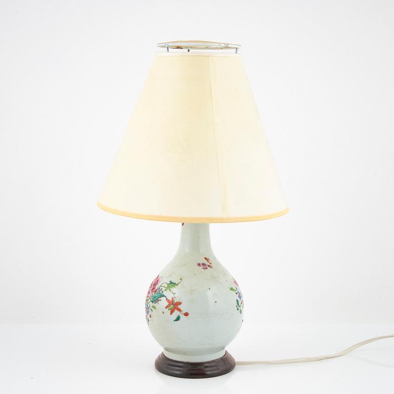 A famille rose export porcelain vase, turned into a table lamp, Qing dynasty, Qianlong (1736-95).