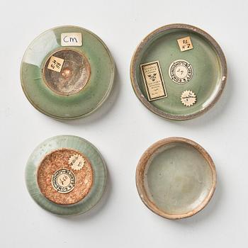 A set of two elegant longquan 'lotus' celadon boxes, Song dynasty (960-1279).