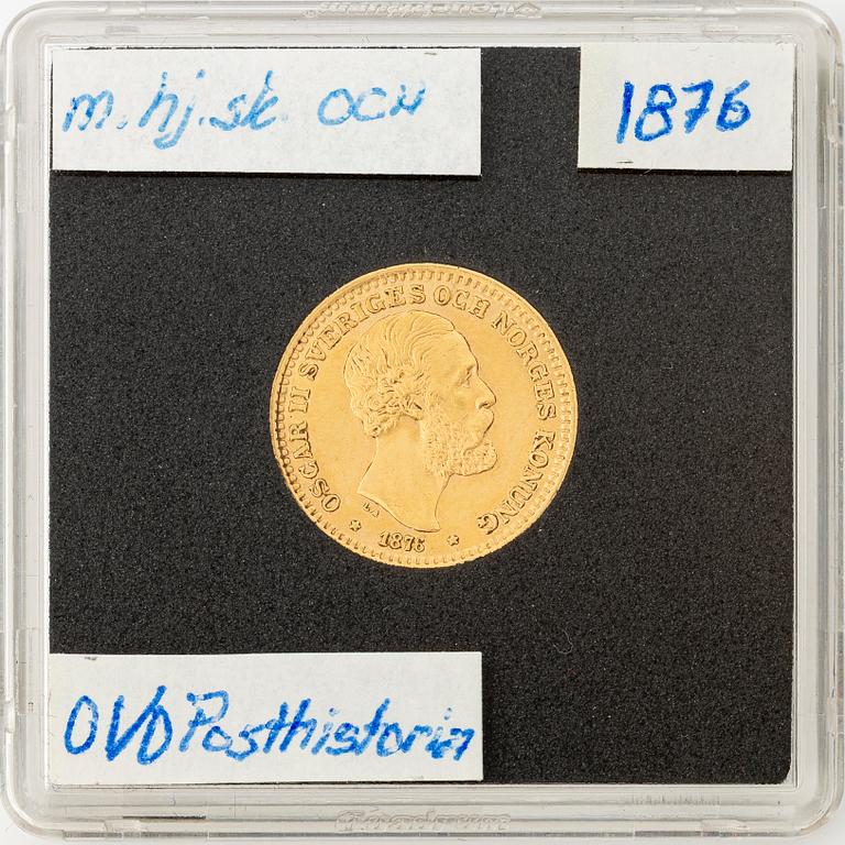 Gold coin, Oscar II, 10 kronor, type II, Sweden 1876.