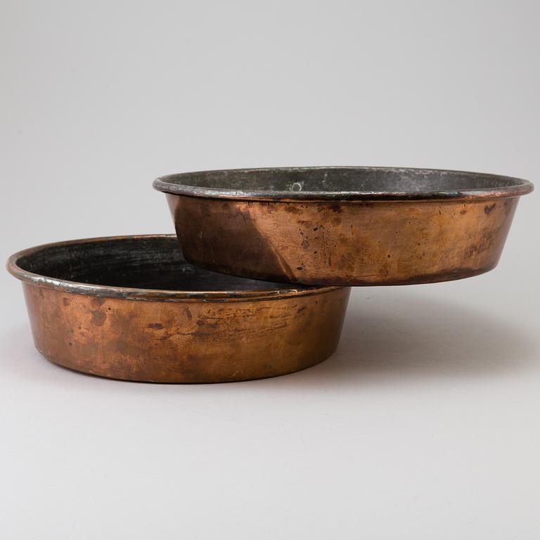 A set of 2 pieces Swedish 19th century COPPER COOKWARE, marked "ANS".