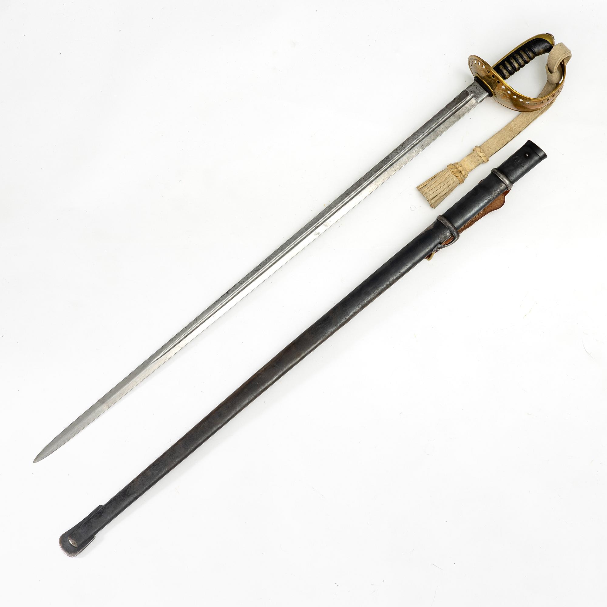 A Swedish 1893 pattern cavalry sabre, with scabbard.