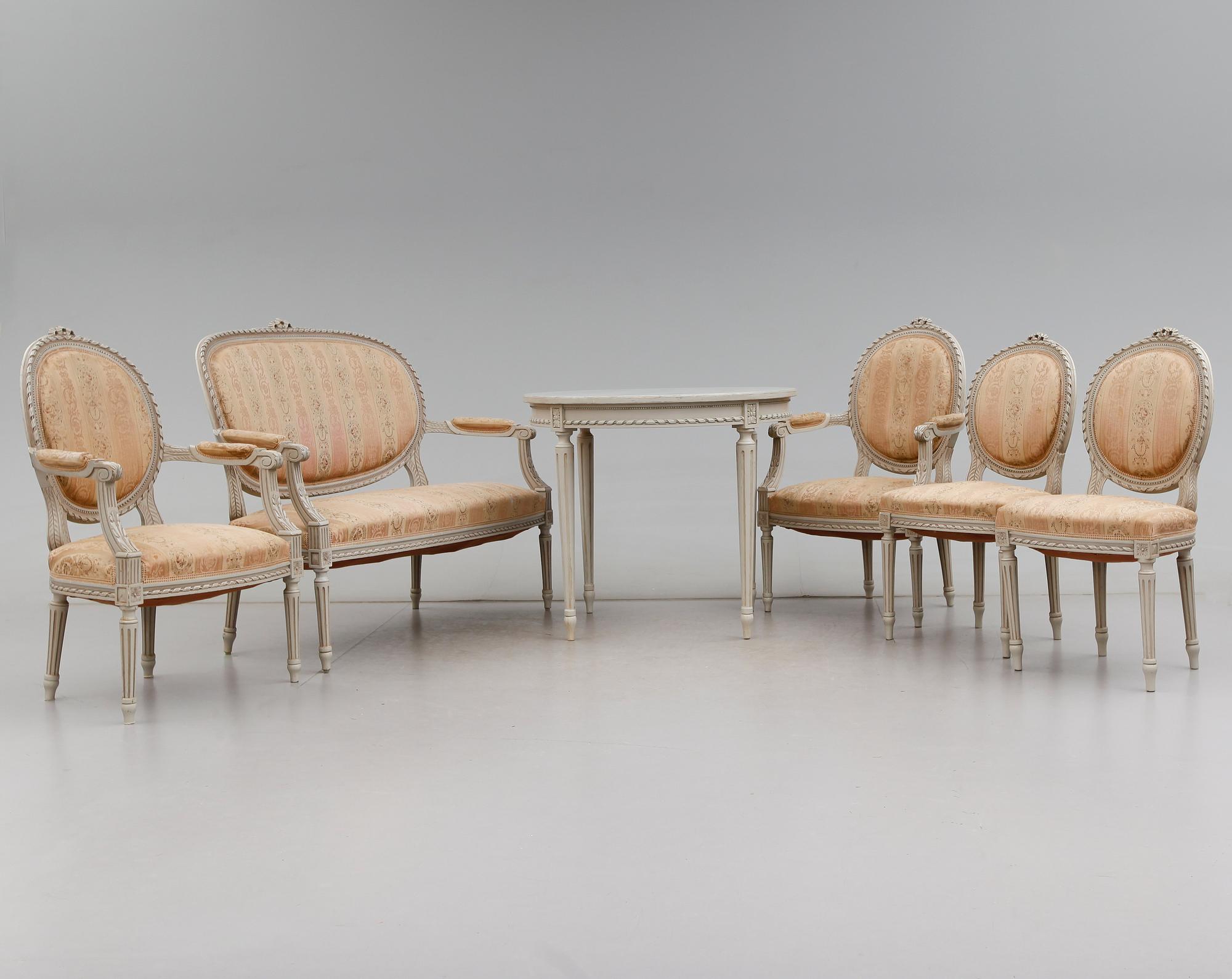 SALONGSGRUPP, 6 delar, gustaviansk stil, 1900-talets början.