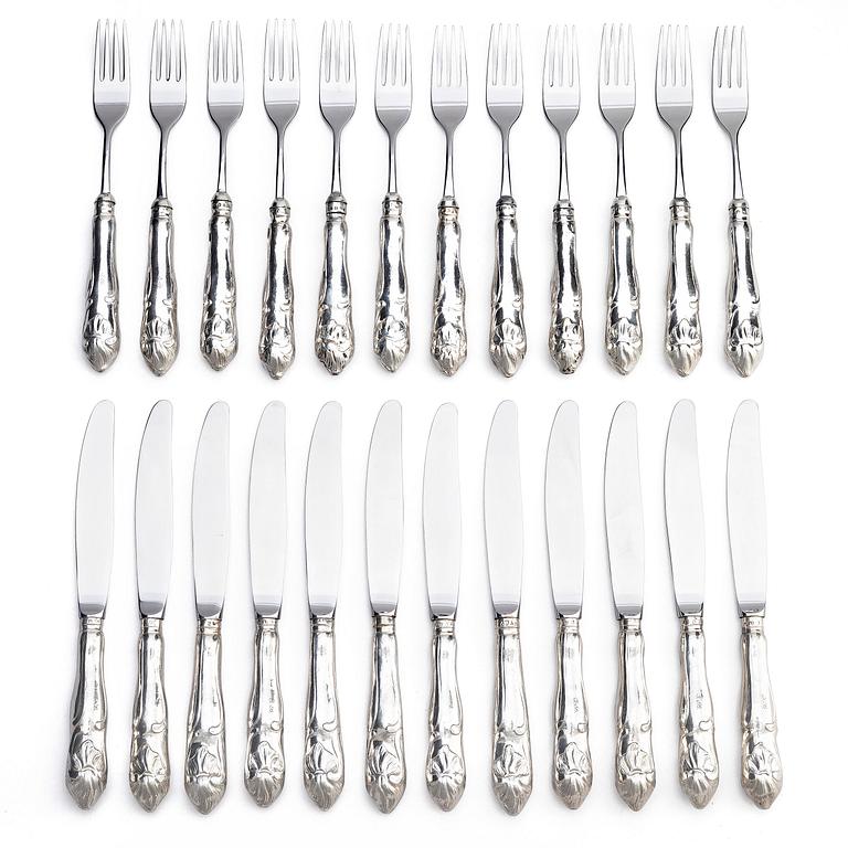 A Swedish set of 24 piece silver table-cutlery, marks of  Isak Trybom, Stockholm 1766-1783.