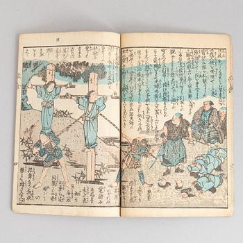 Album, fem stycken, bl. a. Katsushika Isai och Utagawa Kunnisada, Japan, Meiji (1868-1912).