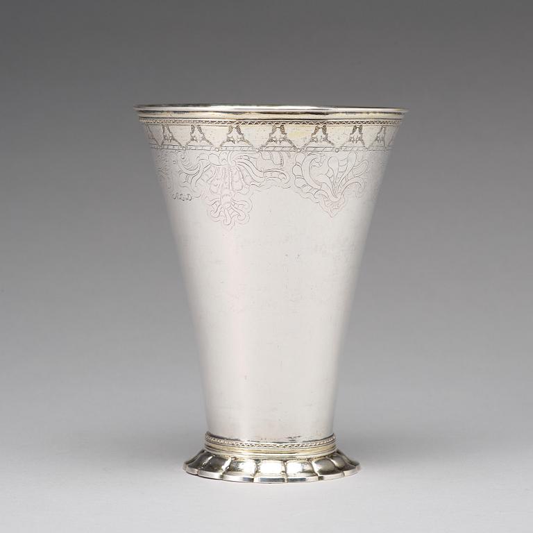 A Swedish 18th century parcel-gilt silver beaker, marks of Lorens Stabeus, Stockholm 1755.