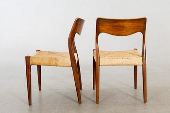Niels Otto Møller, a pair of chairs  "model 77", J.L. Møllers Møbelfabrik, Denmark, 1960s.