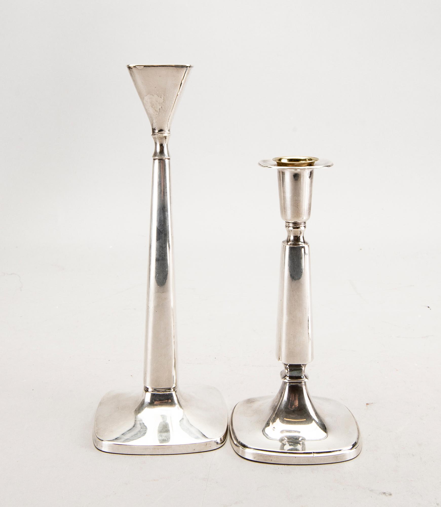 A Swedish 20th century set of two pairs of candlesticks mark of T Eldh Göteborg 1968-70.