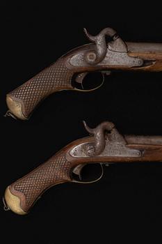 Two Swedish cavalry percussion lock pistols model 1850, marked 1852.
