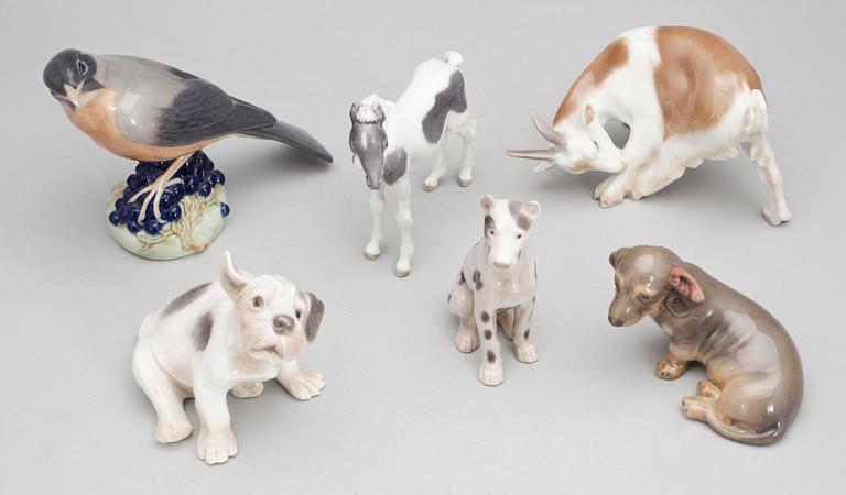 FIGURINER, 6 st, porslin, Bing & Gröndahl och Royal Copenhagen, Danmark.