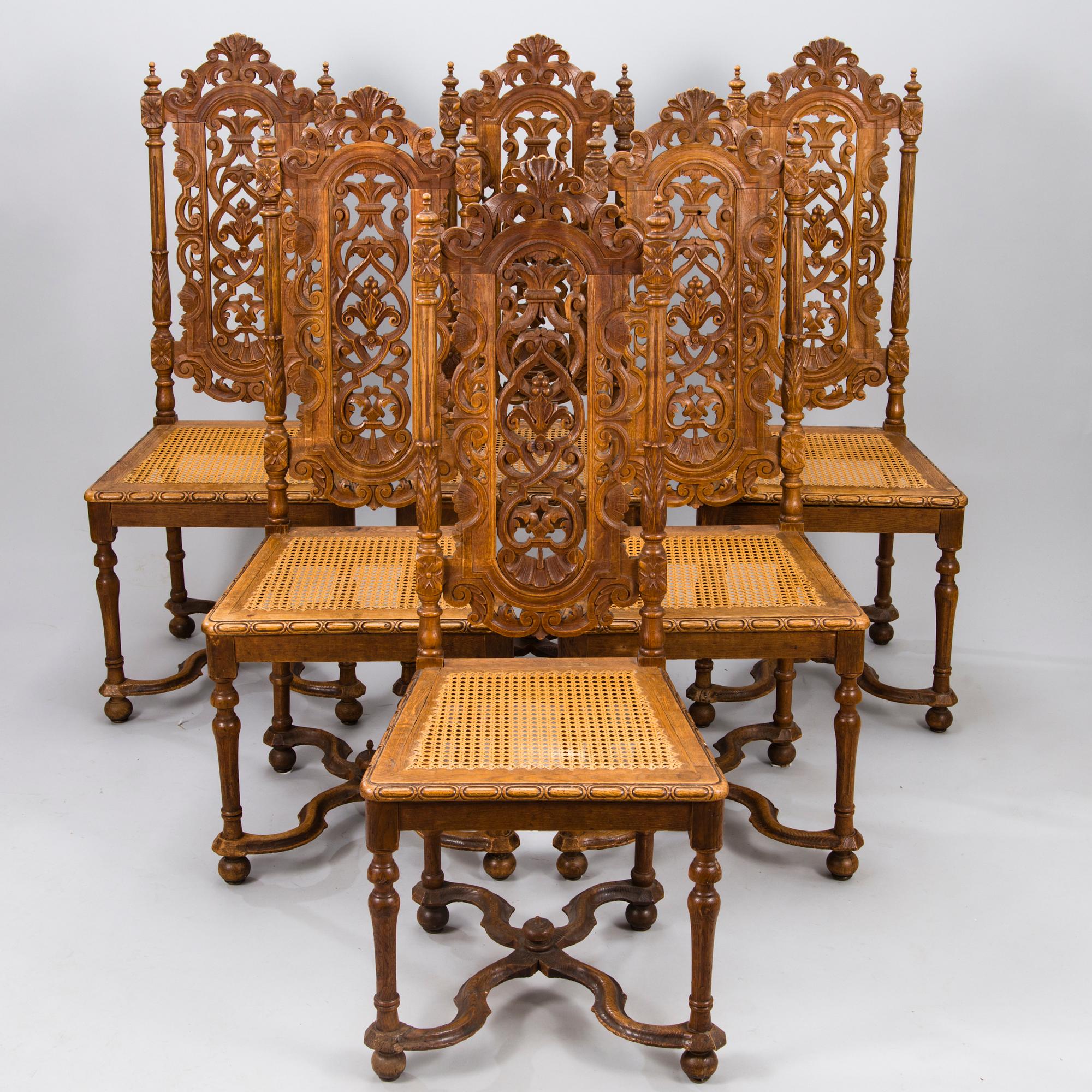 Six late 19th century neo-baroque chairs.