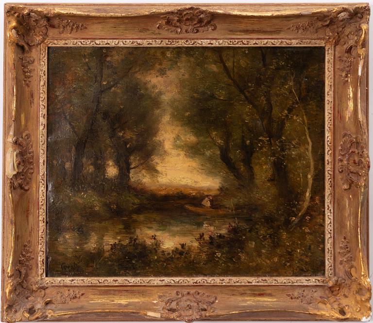 Jean Baptiste Camille Corot, in the manner of, The Boatman at Mortefontaine.