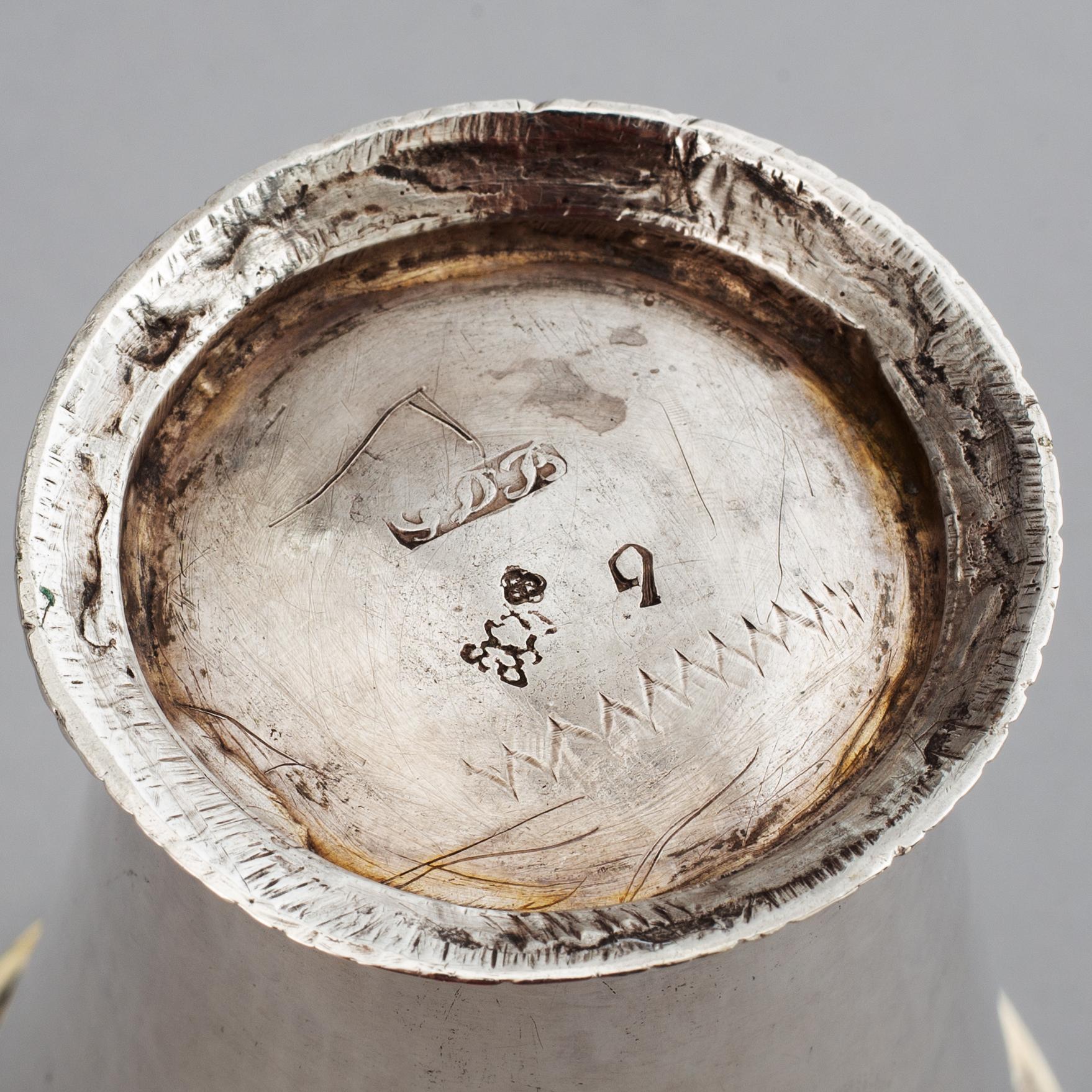 A Swedish 18th century parcel-gilt silver beaker, mark of Gottfried Dubois, Stockholm 1738.