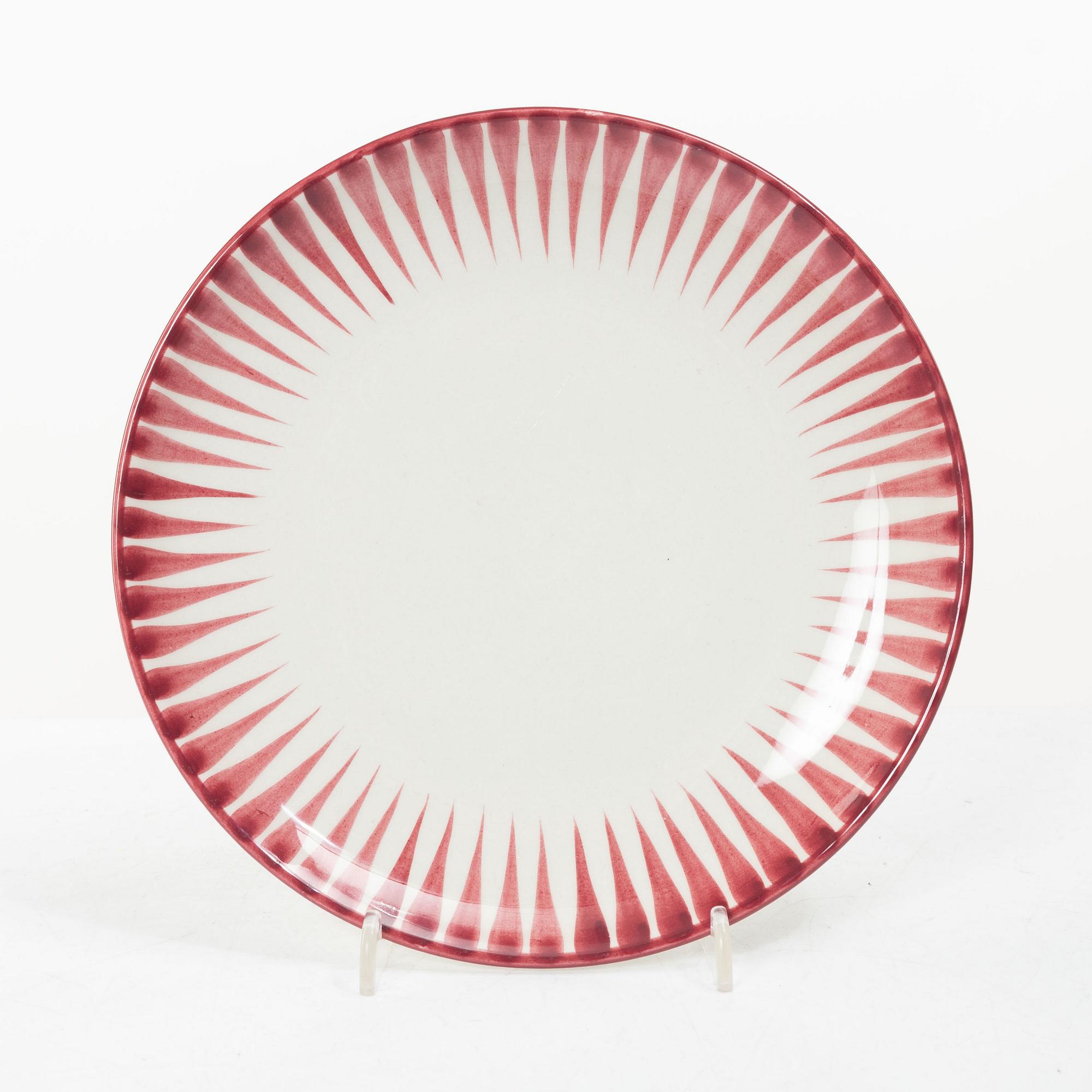 Eugen Trost, Five 'Red Zebra' cream-ware side plates. Uppsala-Ekeby Gefle.