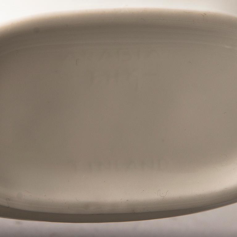 FRIEDL HOLZER-KJELLBERG, A porcelain bowl and set of six coffee cups with saucers, signed  Arabia F.H.Kj. Finland.