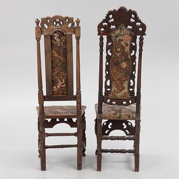 Two chairs, Baroque/Baroque style, circa 1900 with earlier parts.