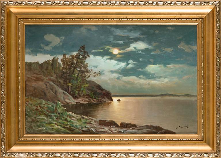 Mikael Stanowsky, Seashore landscape in moonlight.