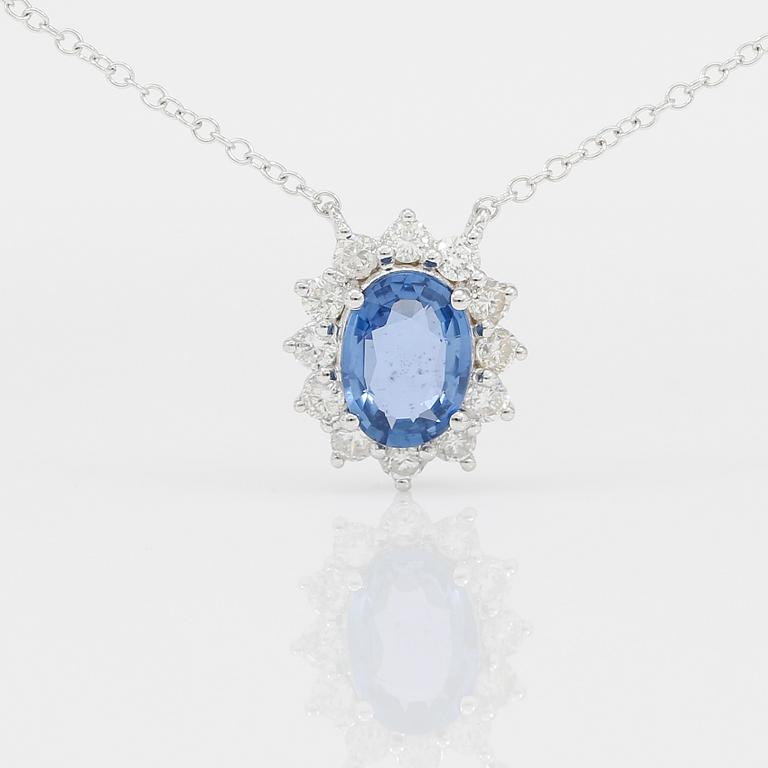 COLLIER, blå safir ca 1,30 ct, briljantslipade diamanter totalt ca 0,38 ct.