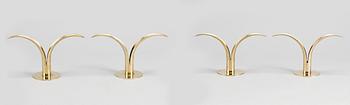 LJUSSTAKAR, 2 par, mässing, "Liljan", Ivar Ålenius Björk för Ystad-Metall, 1900-tal.