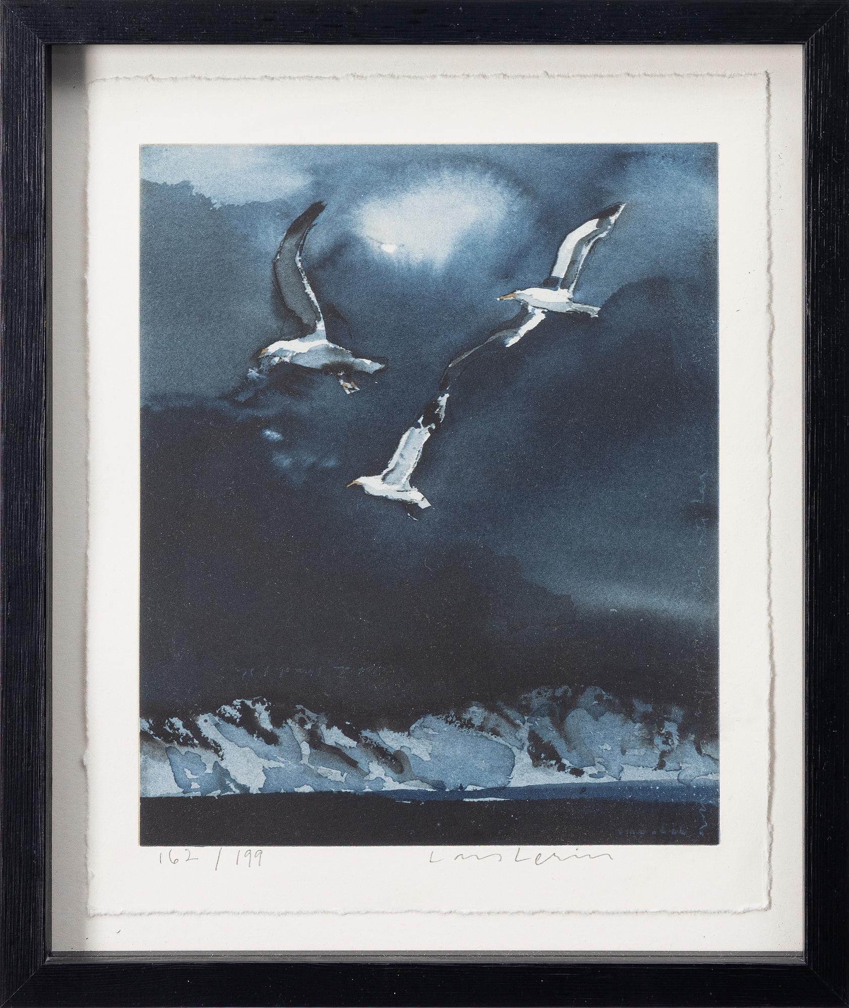 Lars Lerin, "Mellan husen-bilder från Lofoten", bibliophile edition with a colour lithograph "Tre Måsar".