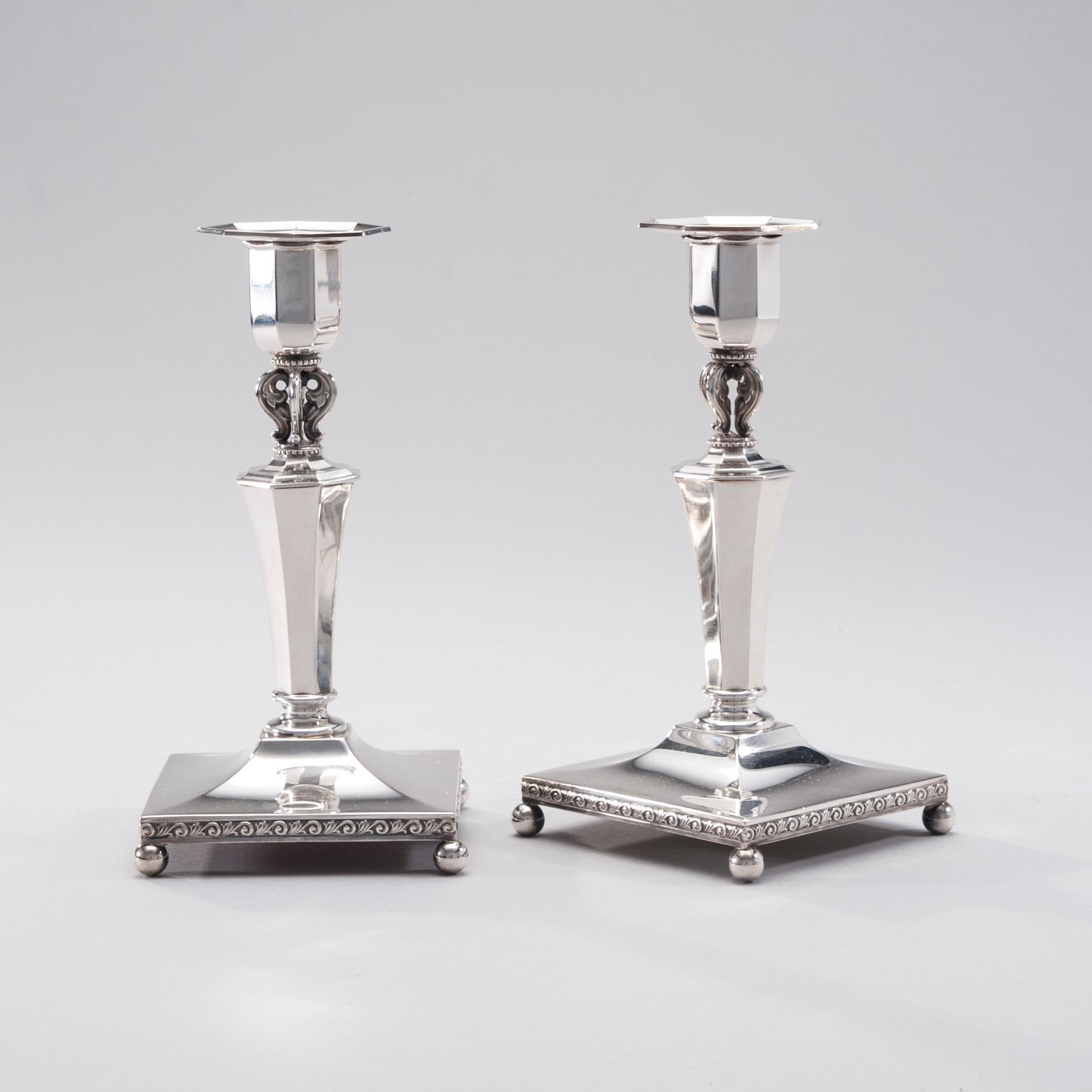 LJUSSTAKAR, ett par, silver, art déco, Finska Guldsmeds ab, Åbo 1951.