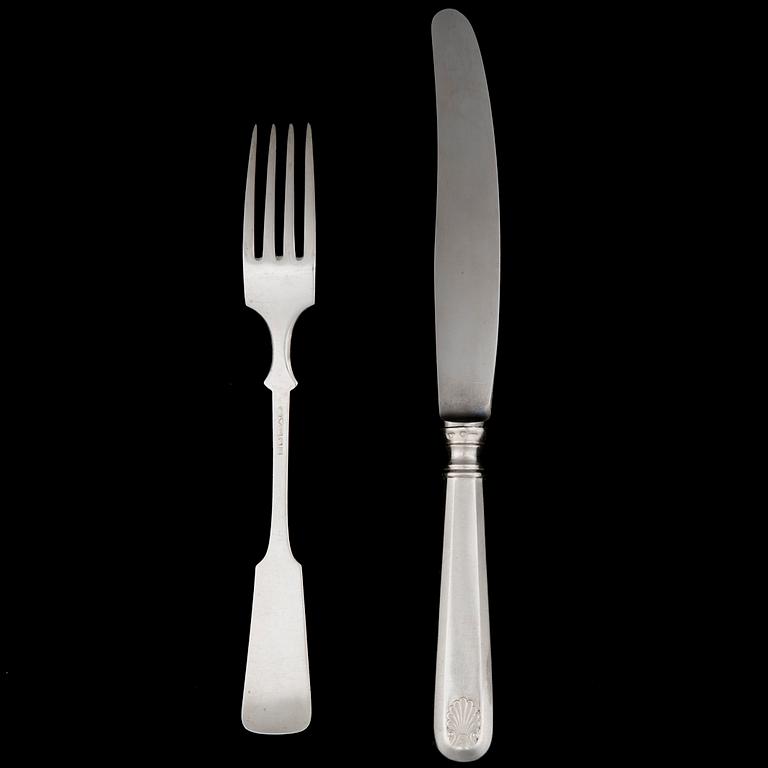 BESTICKUPPSÄTTNING, 12+12, silver, "Musslan", Tavastehus 1950-tal.