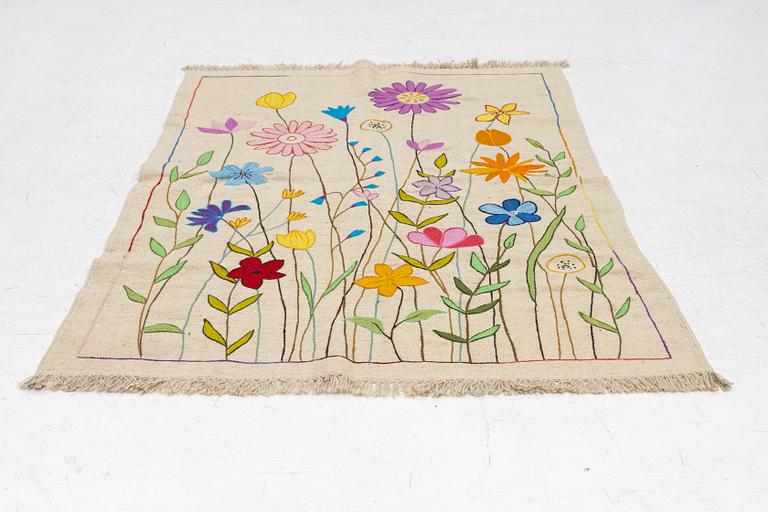 A hand-embroidered Kelim, c. 182 x 123 cm.