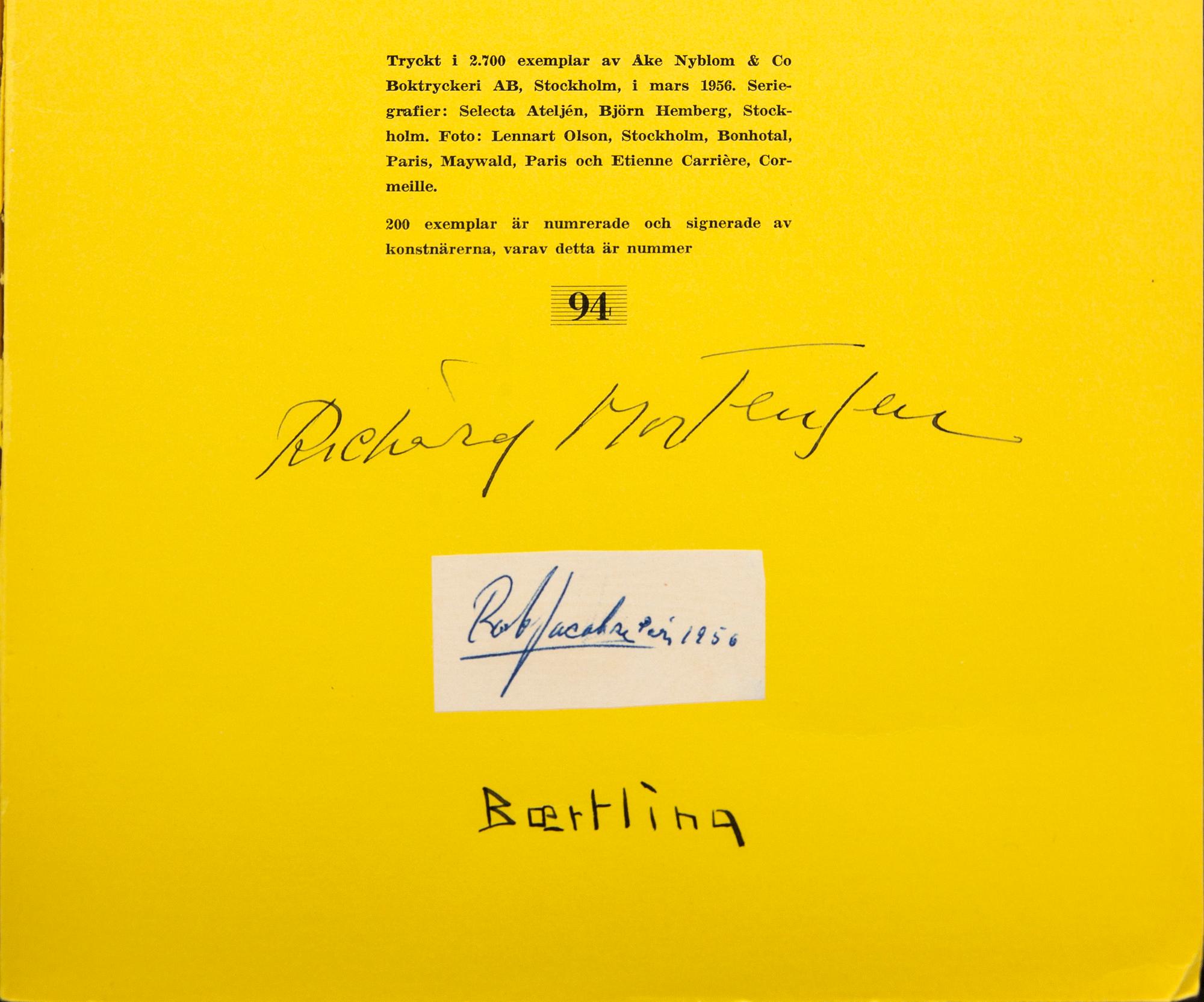 "Konkret Realism, Baertling, Jacobsen, Mortensen", catalog signed 94/200, with silkscreen prints, Stockholm 1956.