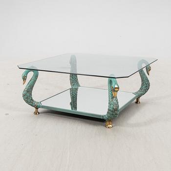 A late 20th century glass and metal coffee table.