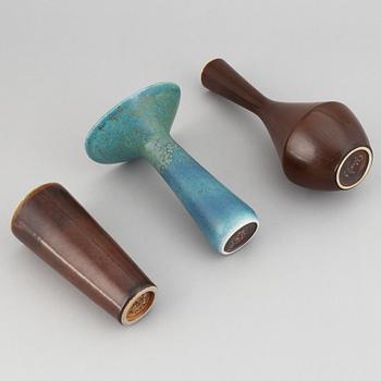 Carl-Harry Stålhane, three vases, stoneware, Rörstrand, Sweden.