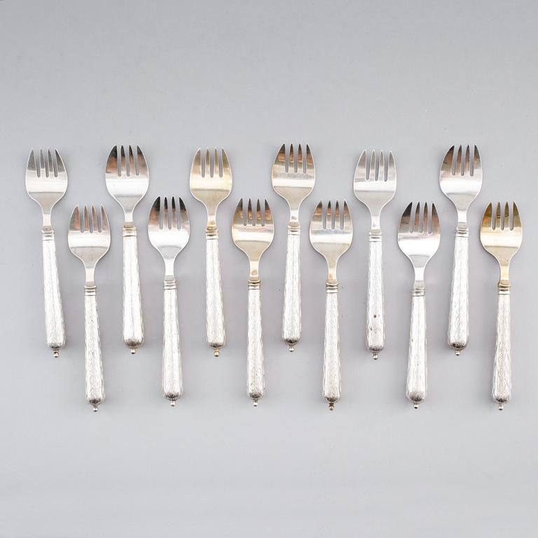 SARDINGAFFLAR, 12 st, silver, P Hertz, Danmark, 1975. Vikt ca 315 gram.