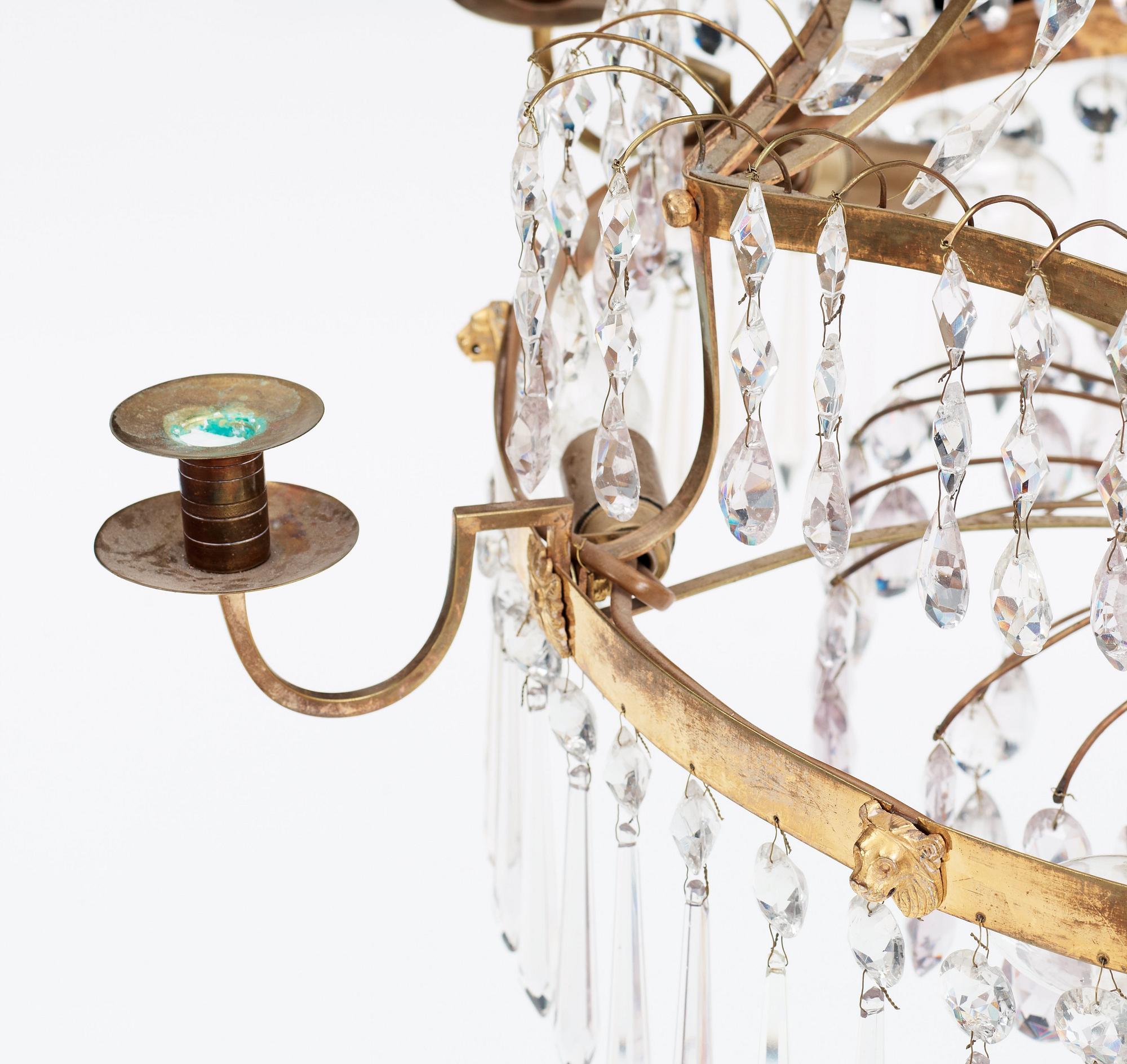 A late Gustavian circa 1800 seven/thirteen-light chandelier.