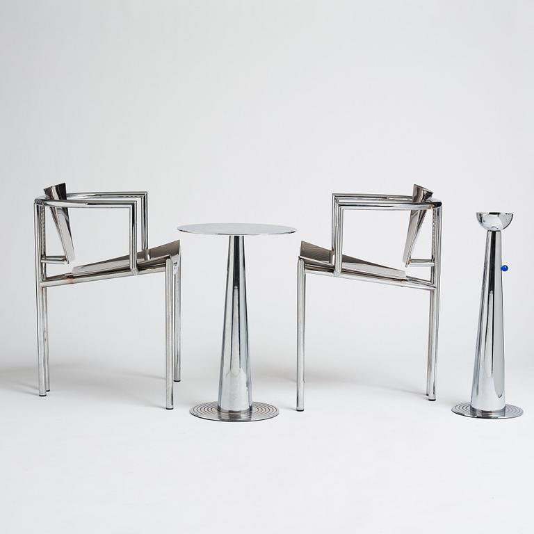 Ronald Cecil Sportes, 'Sum up', a pair of chairs, a table and an ashtray, for J.G. Furniture Systems Inc. USA, post 1982.