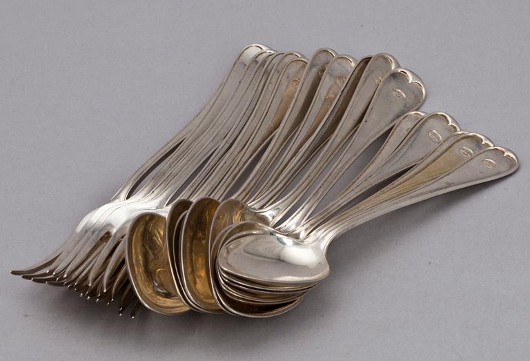BESTICKSERVISDELAR, 18 delar, silver, "Gammal svensk", CG Hallberg, Stockholm 1920-tal.