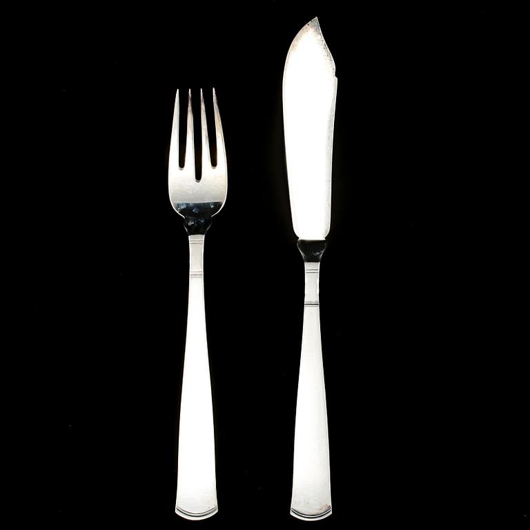 FISKBESTICK, 24 delar, silver, "Rosenholm", Jacob Ängman, GAB, Stockholm, 1900-talets andra hälft, vikt 1045 g.