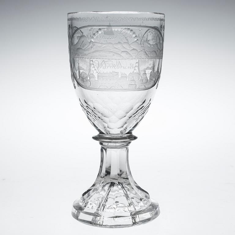 GLAS, s k Brunnsglas. 1800-talets början. Gravyren märkt Graf v. Nostiz 1815.