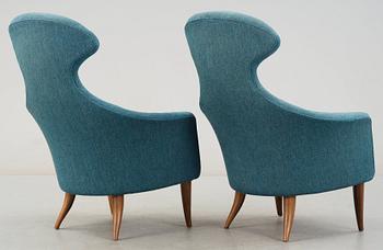 A pair of Kerstin Hörlin Holmquist easy chairs, Triva series, Nordiska Kompaniet, 1950's-60's.