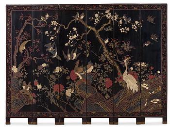 A six leaf coromandel lacquer screen, Qing dynasty (1644-1912).