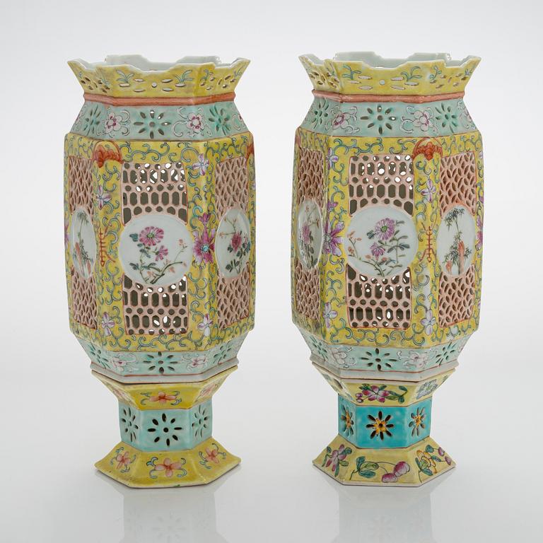 Two Chinese mid-20th-century porcelain lanterns.